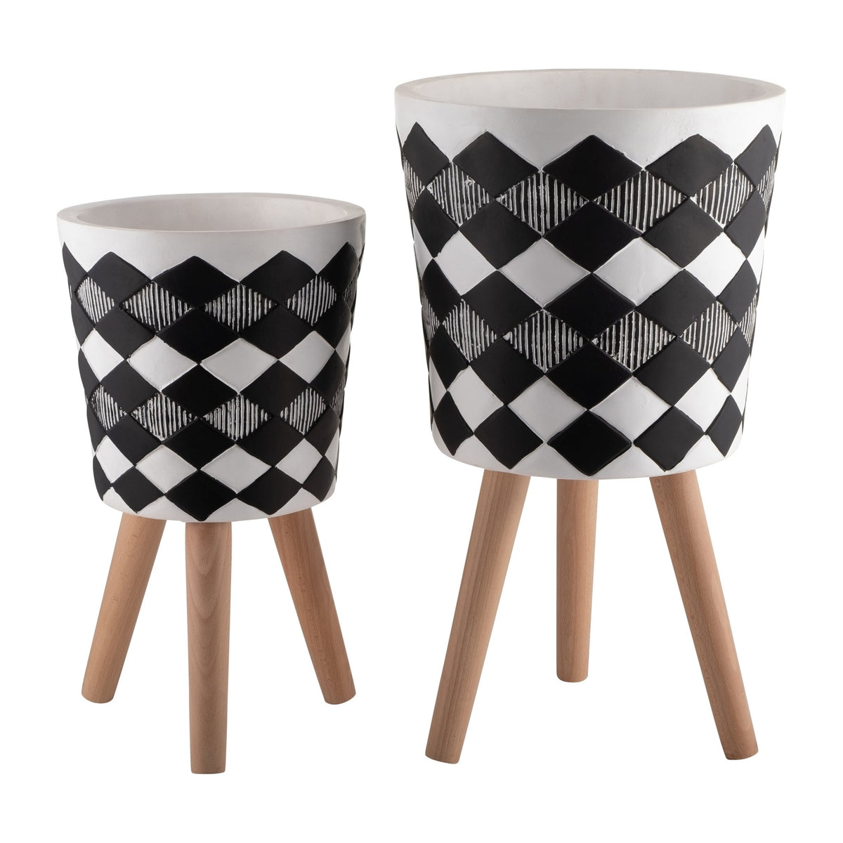 S/2 10/12" Diamond Planter W/ Wood Legs, Black(Kd) Outdoor Planters| Sagebrook Home