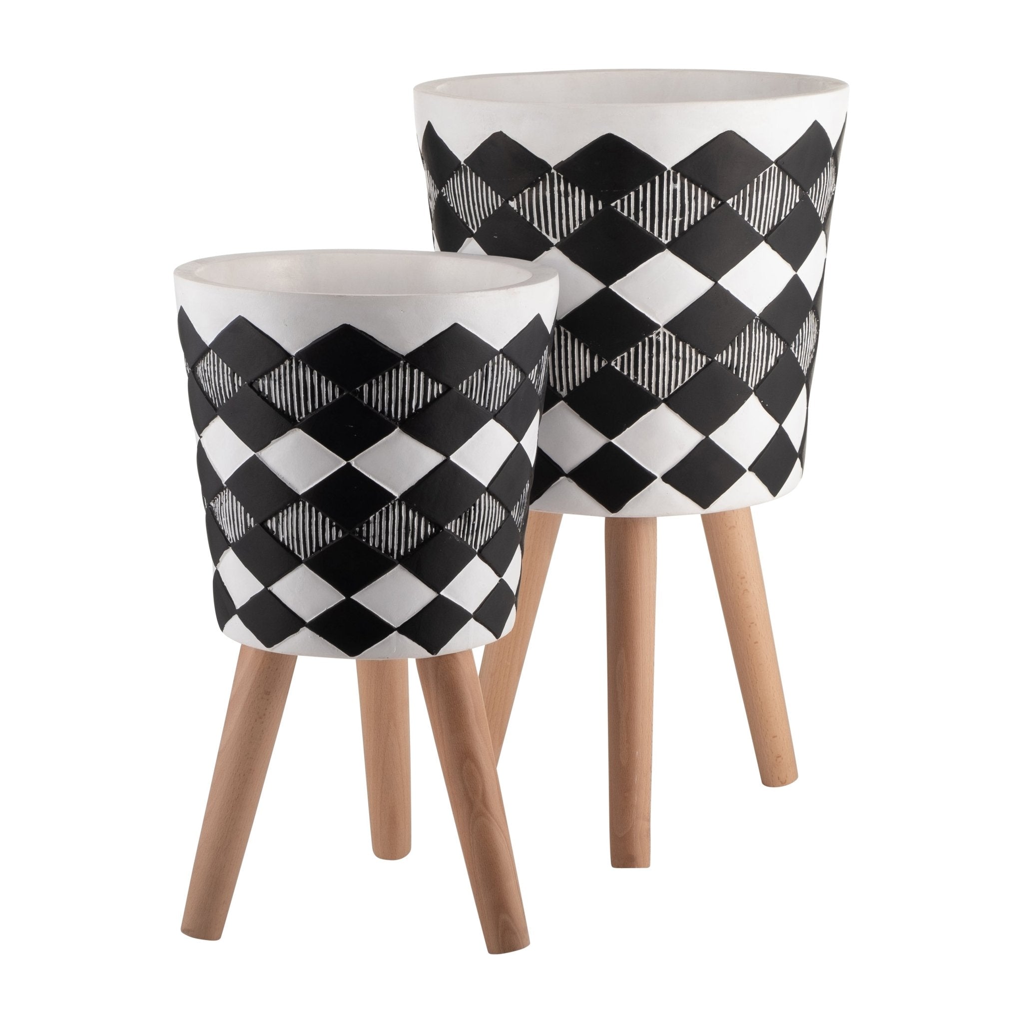 S/2 10/12" Diamond Planter W/ Wood Legs, Black(Kd) Outdoor Planters| Sagebrook Home
