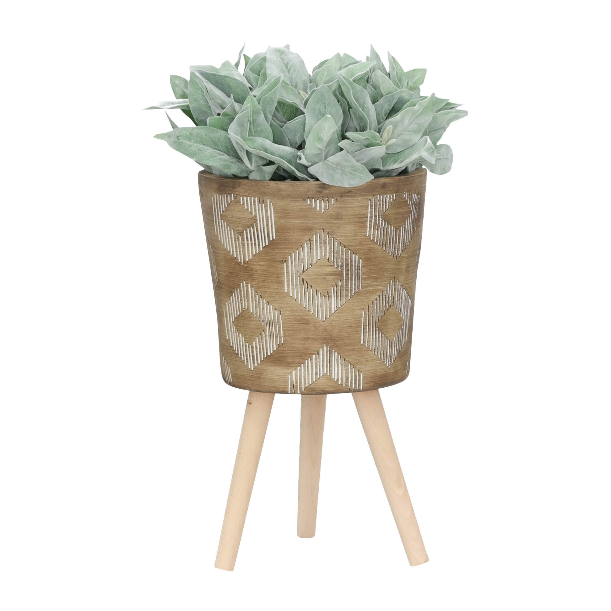 S/2 10/12" Diamond Planter W/ Wood Legs, Brown Kd Outdoor Planters| Sagebrook Home