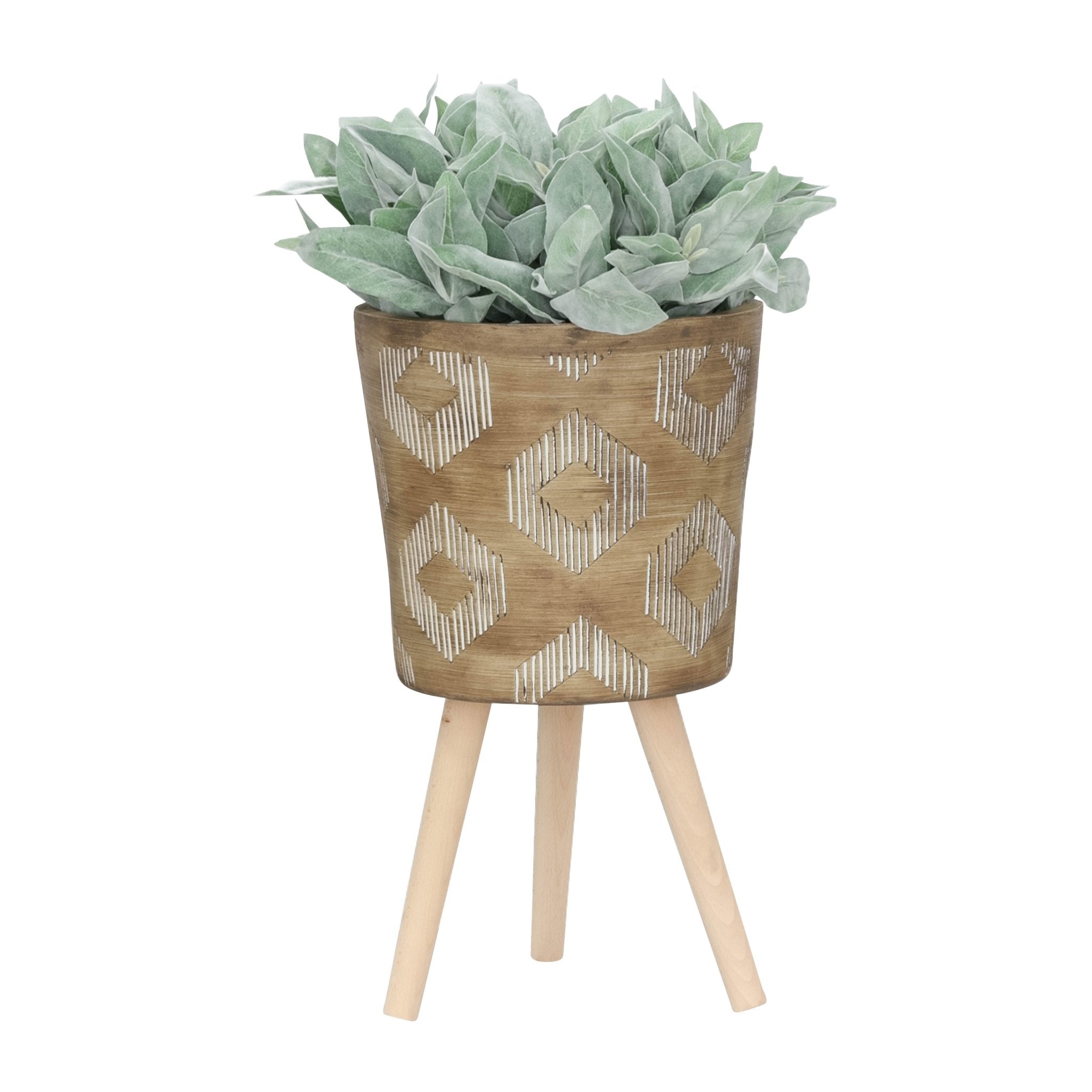 S/2 10/12" Diamond Planter W/ Wood Legs, Brown Kd Outdoor Planters| Sagebrook Home