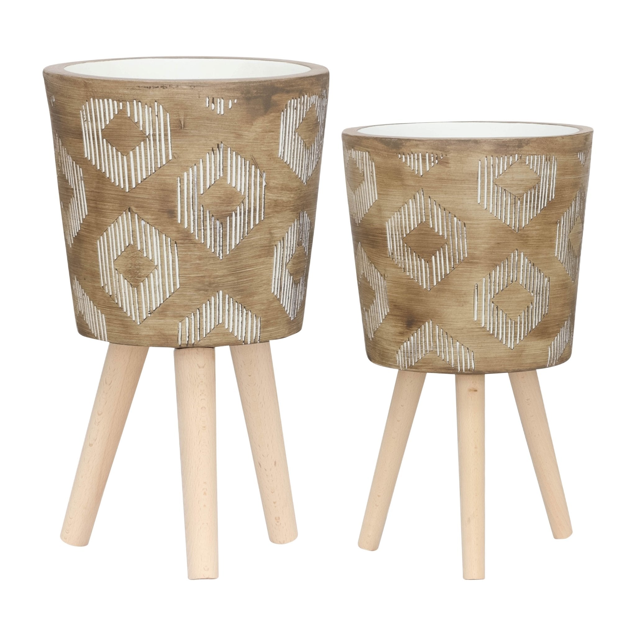 S/2 10/12" Diamond Planter W/ Wood Legs, Brown Kd Outdoor Planters| Sagebrook Home