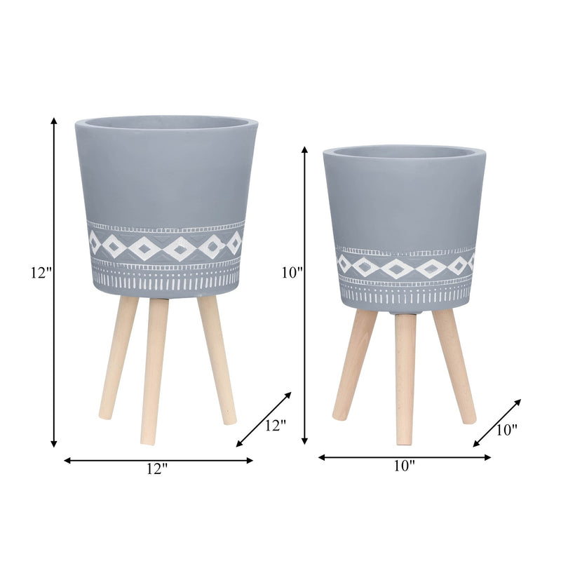 S/2 10/12" DIAMOND PLANTER W/ WOOD LEGS, GRAY (KD) - Al Rugaib Furniture