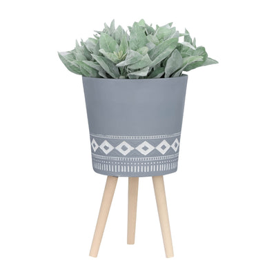S/2 10/12" DIAMOND PLANTER W/ WOOD LEGS, GRAY (KD) - Al Rugaib Furniture