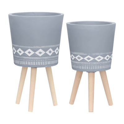 S/2 10/12" DIAMOND PLANTER W/ WOOD LEGS, GRAY (KD) - Al Rugaib Furniture