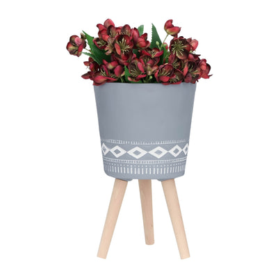 S/2 10/12" DIAMOND PLANTER W/ WOOD LEGS, GRAY (KD) - Al Rugaib Furniture