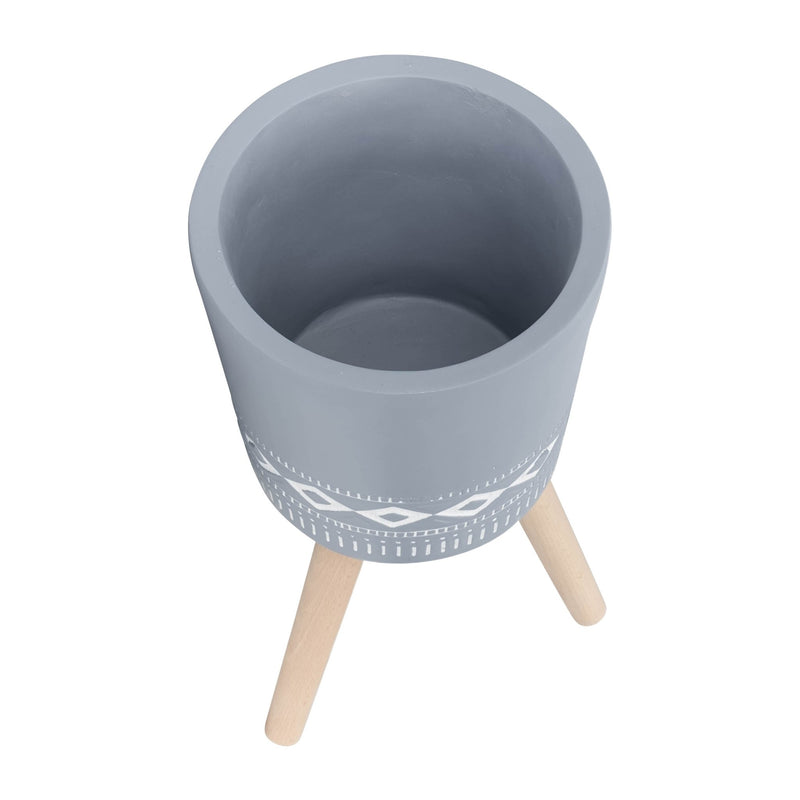 S/2 10/12" DIAMOND PLANTER W/ WOOD LEGS, GRAY (KD) - Al Rugaib Furniture
