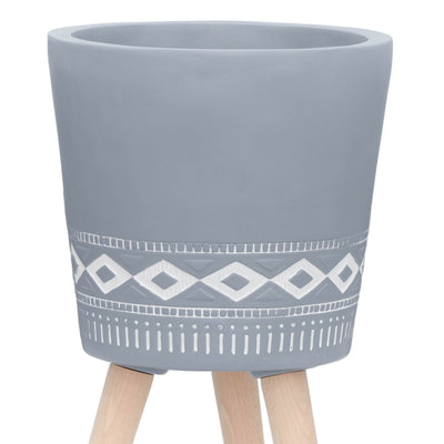 S/2 10/12" DIAMOND PLANTER W/ WOOD LEGS, GRAY (KD) - Al Rugaib Furniture