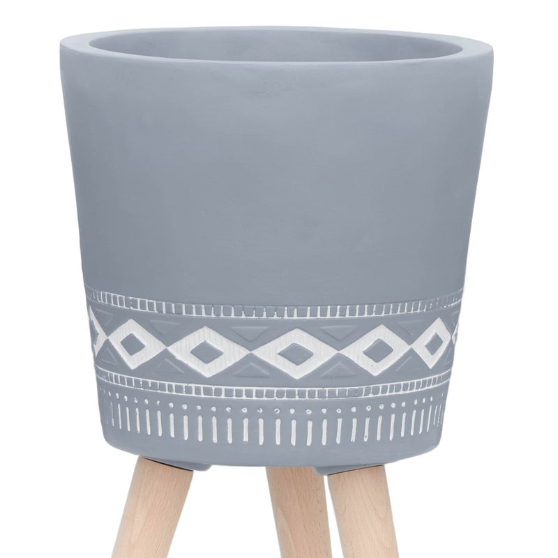 S/2 10/12" DIAMOND PLANTER W/ WOOD LEGS, GRAY (KD) - Al Rugaib Furniture