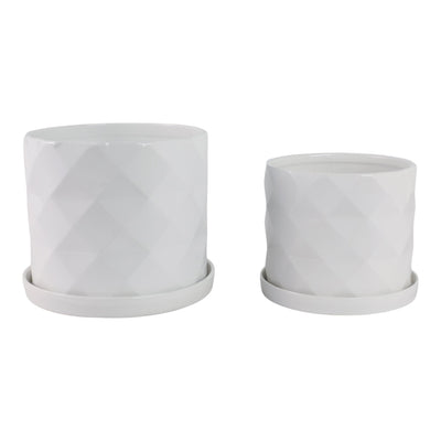 S/2 10/12" Geo Planter, White - Al Rugaib Furniture