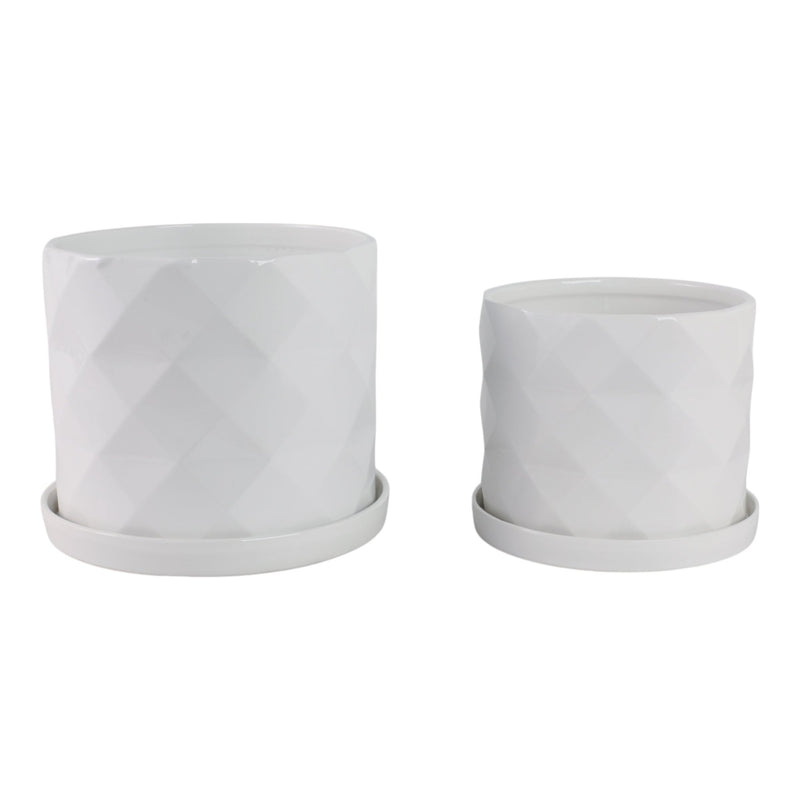 S/2 10/12" Geo Planter, White - Al Rugaib Furniture
