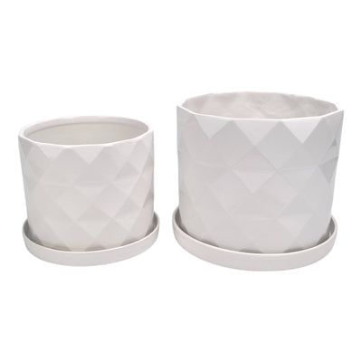 S/2 10/12" Geo Planter, White - Al Rugaib Furniture