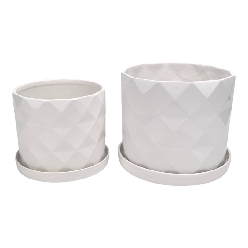 S/2 10/12" Geo Planter, White - Al Rugaib Furniture