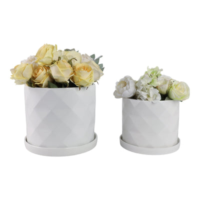 S/2 10/12" Geo Planter, White - Al Rugaib Furniture
