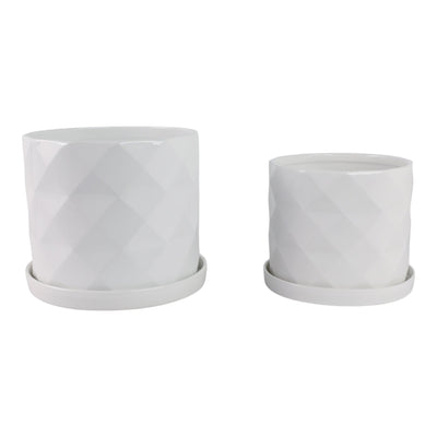 S/2 10/12" Geo Planter, White - Al Rugaib Furniture