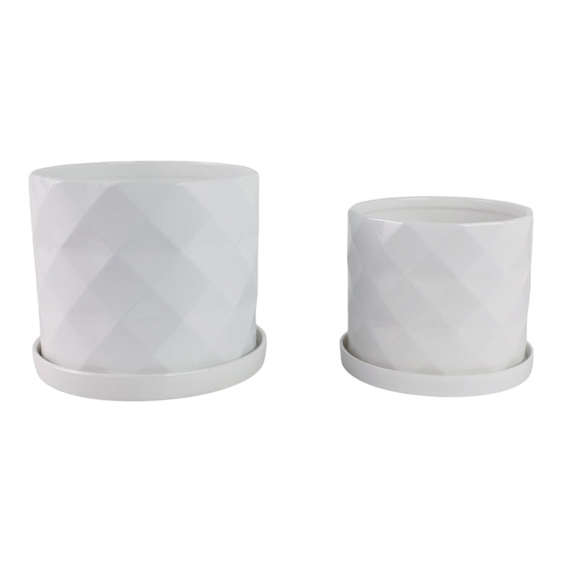 S/2 10/12" Geo Planter, White - Al Rugaib Furniture