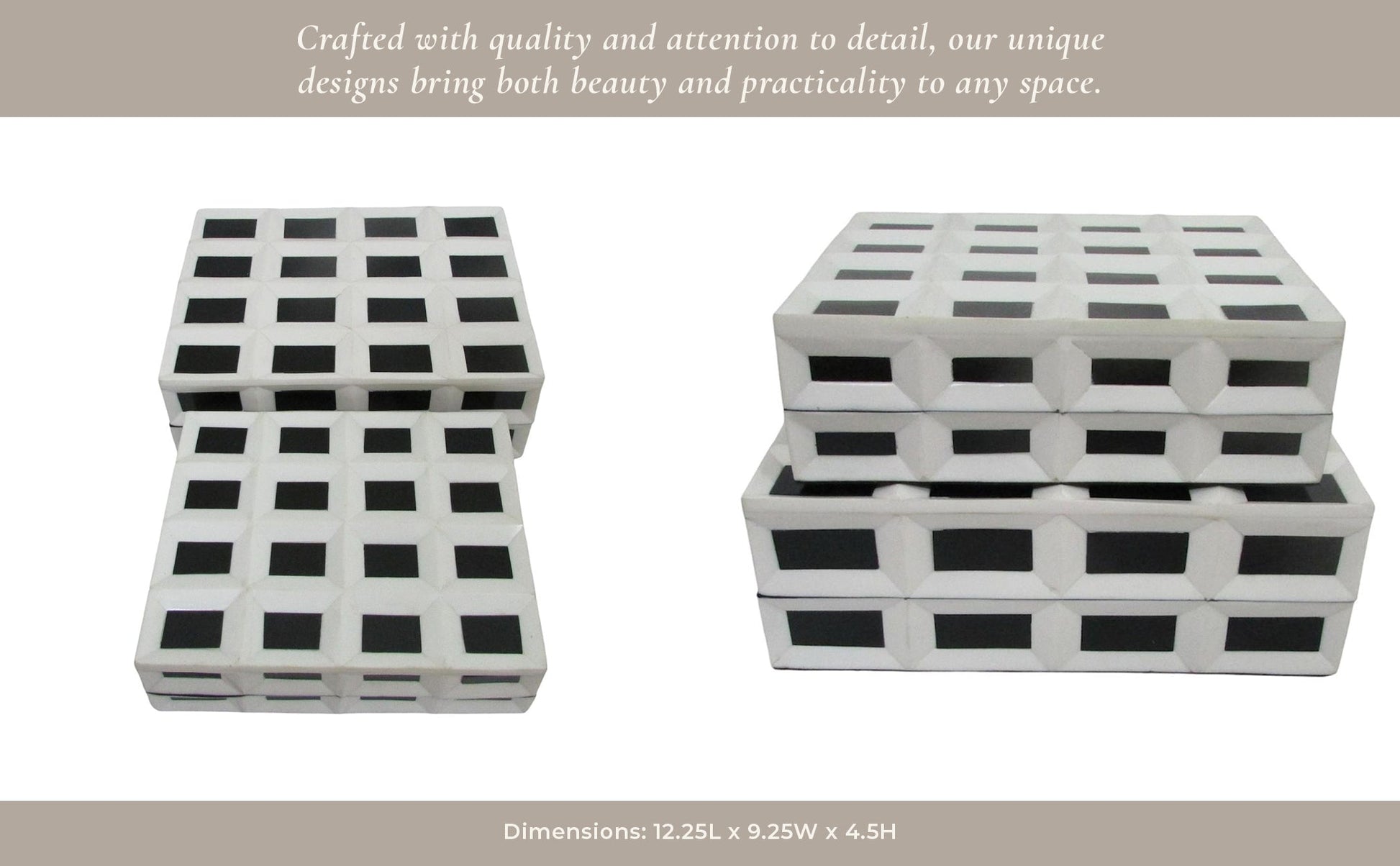 S/2 10/12" Hulette Blk & White Boxes Table Decors| Sagebrook Home