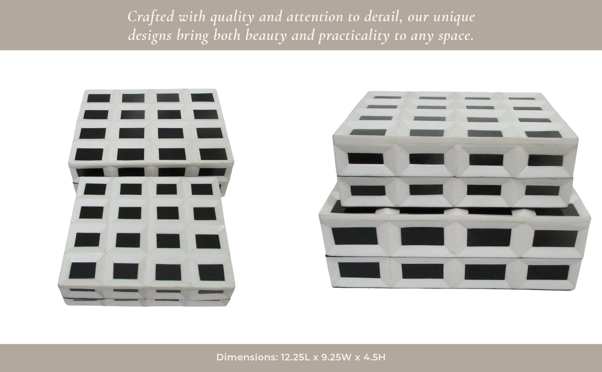 S/2 10/12" Hulette Blk & White Boxes Table Decors| Sagebrook Home