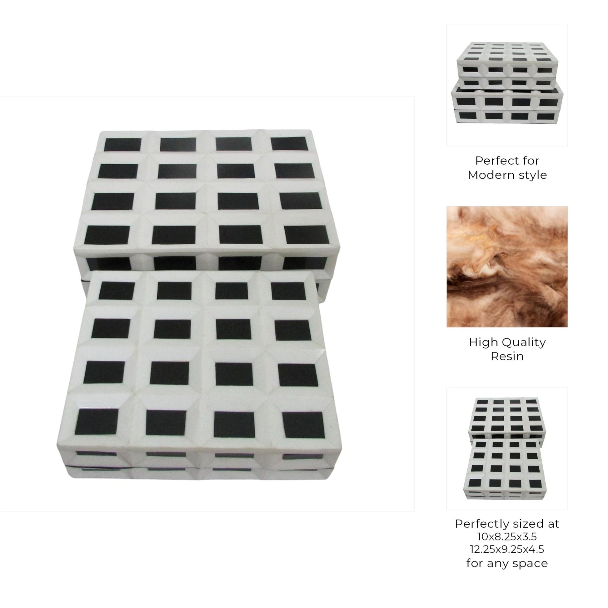 S/2 10/12" Hulette Blk & White Boxes Table Decors| Sagebrook Home