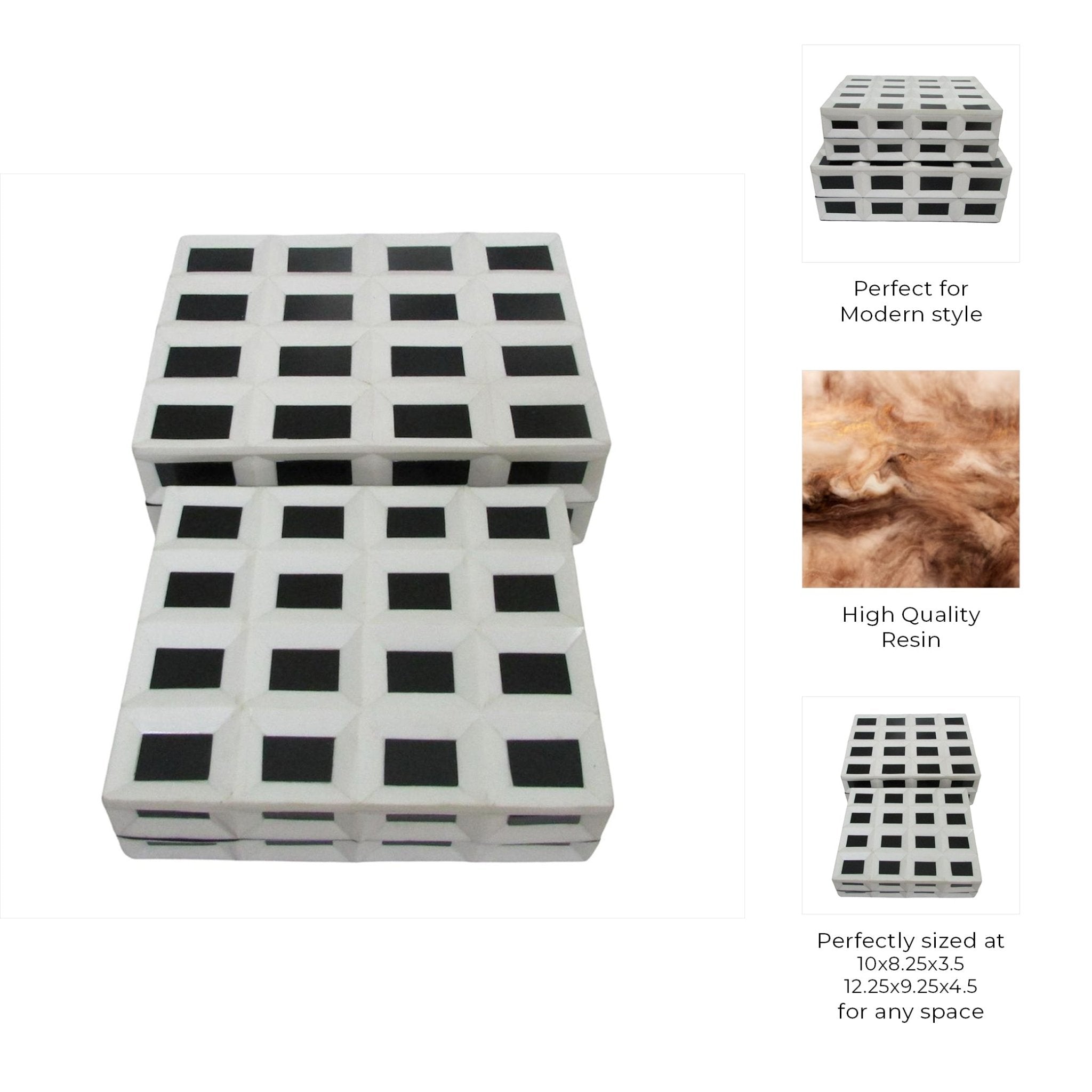S/2 10/12" Hulette Blk & White Boxes Table Decors| Sagebrook Home