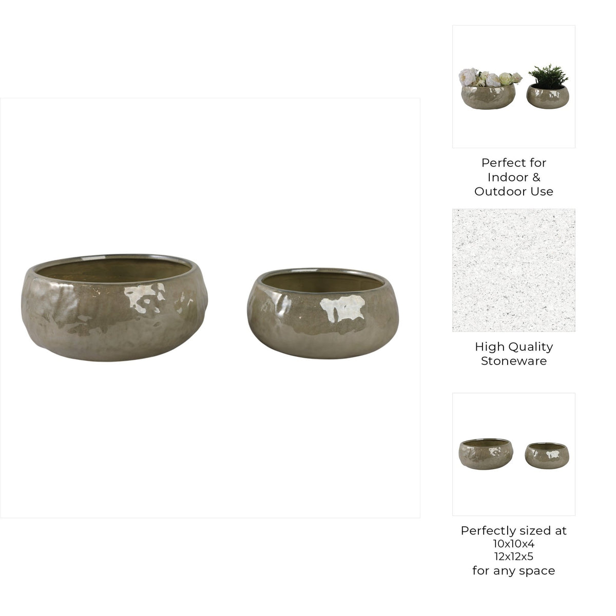 S/2 10/12" IRIDESCENT BOWL PLANTERS, GREEN Planter| Sagebrook Home