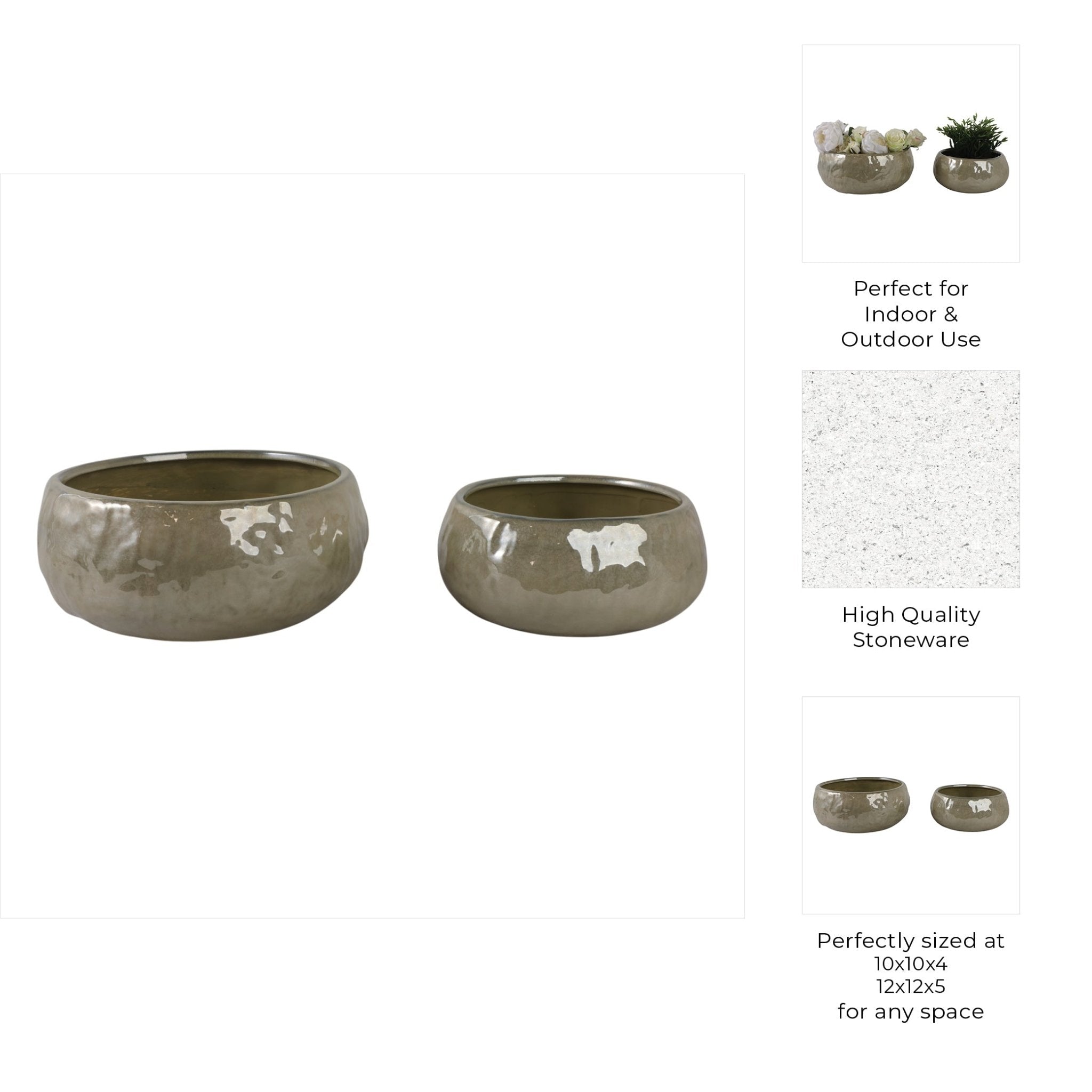S/2 10/12" IRIDESCENT BOWL PLANTERS, GREEN Planter| Sagebrook Home
