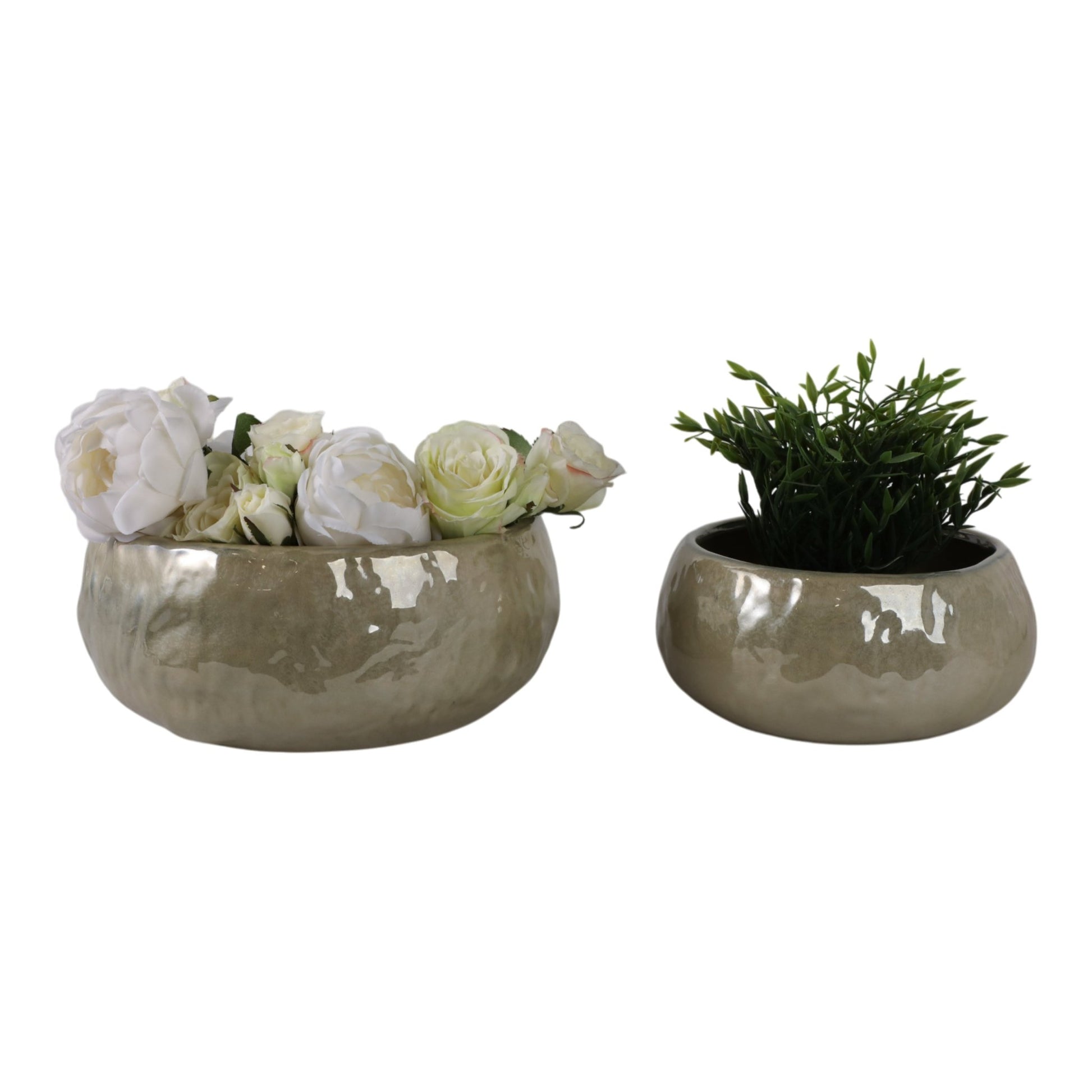 S/2 10/12" IRIDESCENT BOWL PLANTERS, GREEN Planter| Sagebrook Home