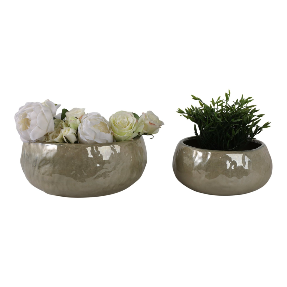 S/2 10/12" IRIDESCENT BOWL PLANTERS, GREEN Planter| Sagebrook Home