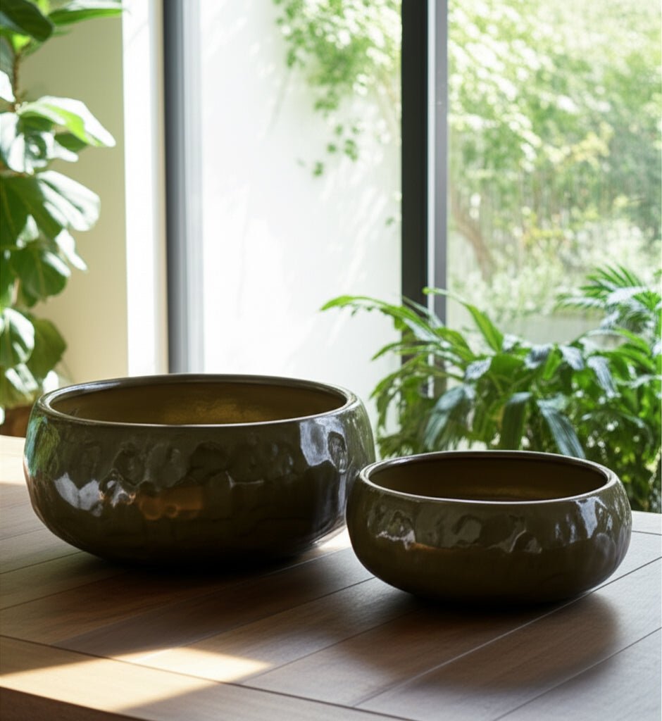 S/2 10/12" IRIDESCENT BOWL PLANTERS, GREEN Planter| Sagebrook Home