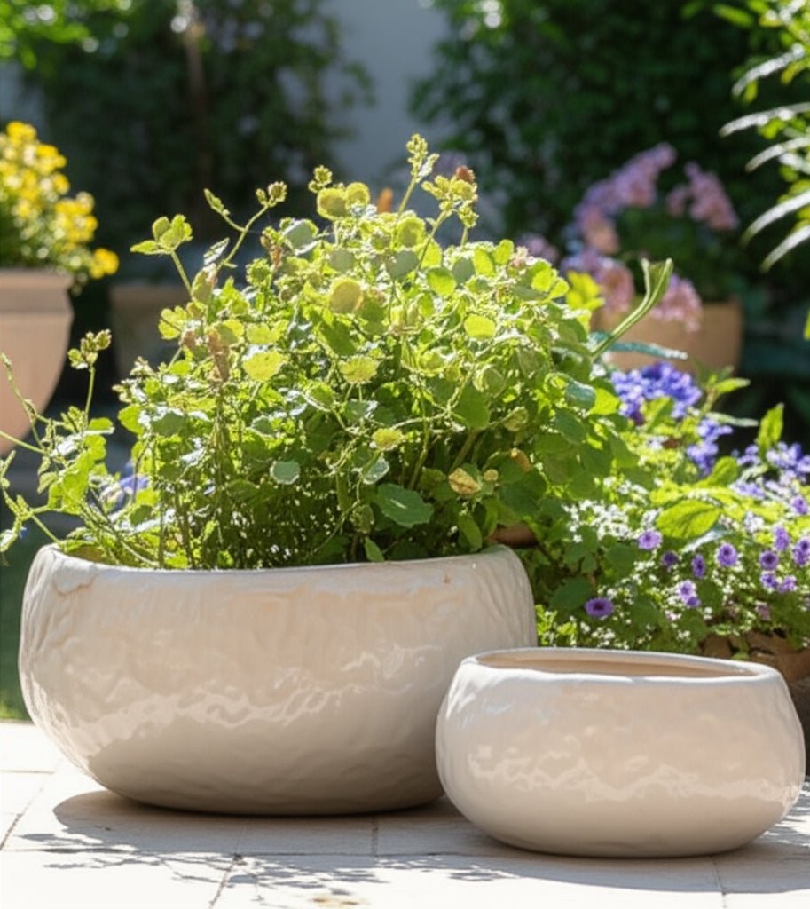 S/2 10/12" IRIDESCENT BOWL PLANTERS, WHITE Planter| Sagebrook Home