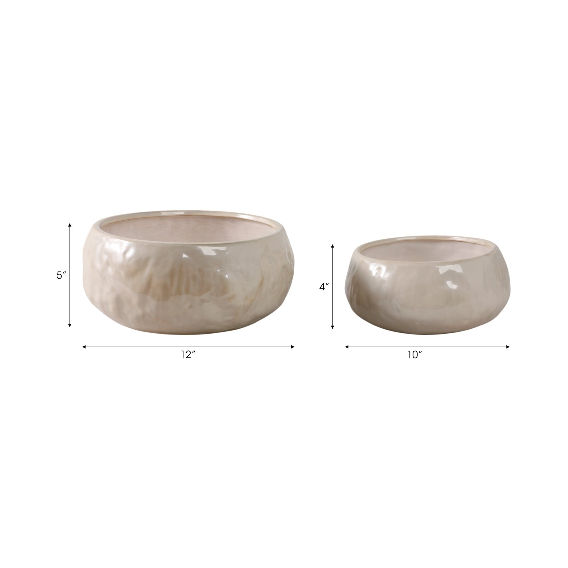 S/2 10/12" IRIDESCENT BOWL PLANTERS, WHITE Planter| Sagebrook Home