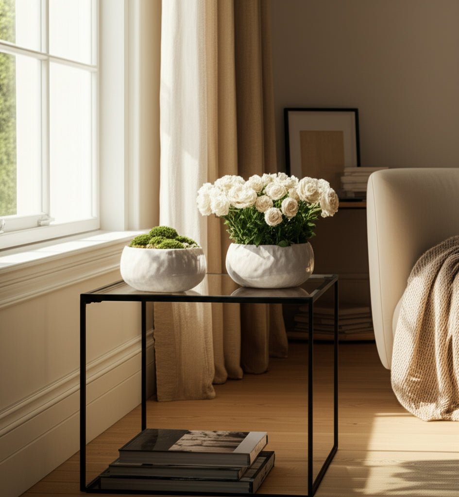S/2 10/12" IRIDESCENT BOWL PLANTERS, WHITE Planter| Sagebrook Home