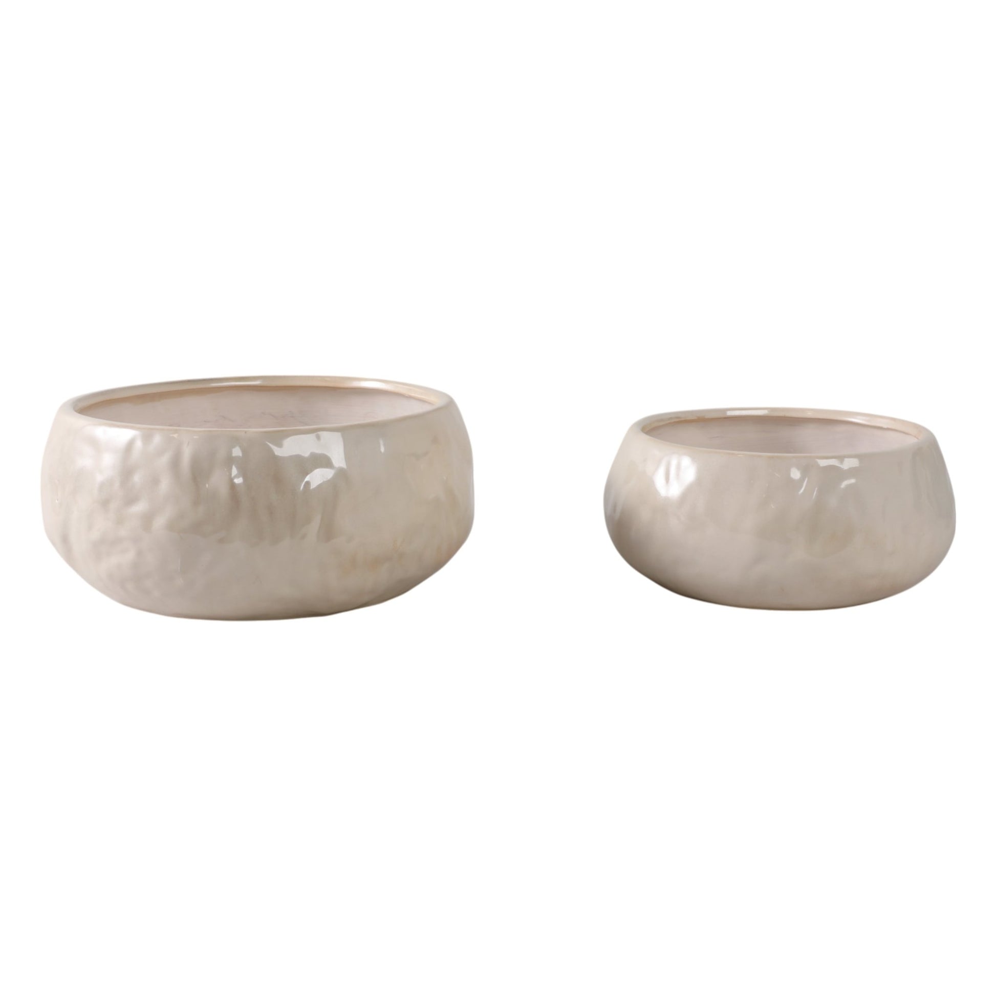 S/2 10/12" IRIDESCENT BOWL PLANTERS, WHITE Planter| Sagebrook Home