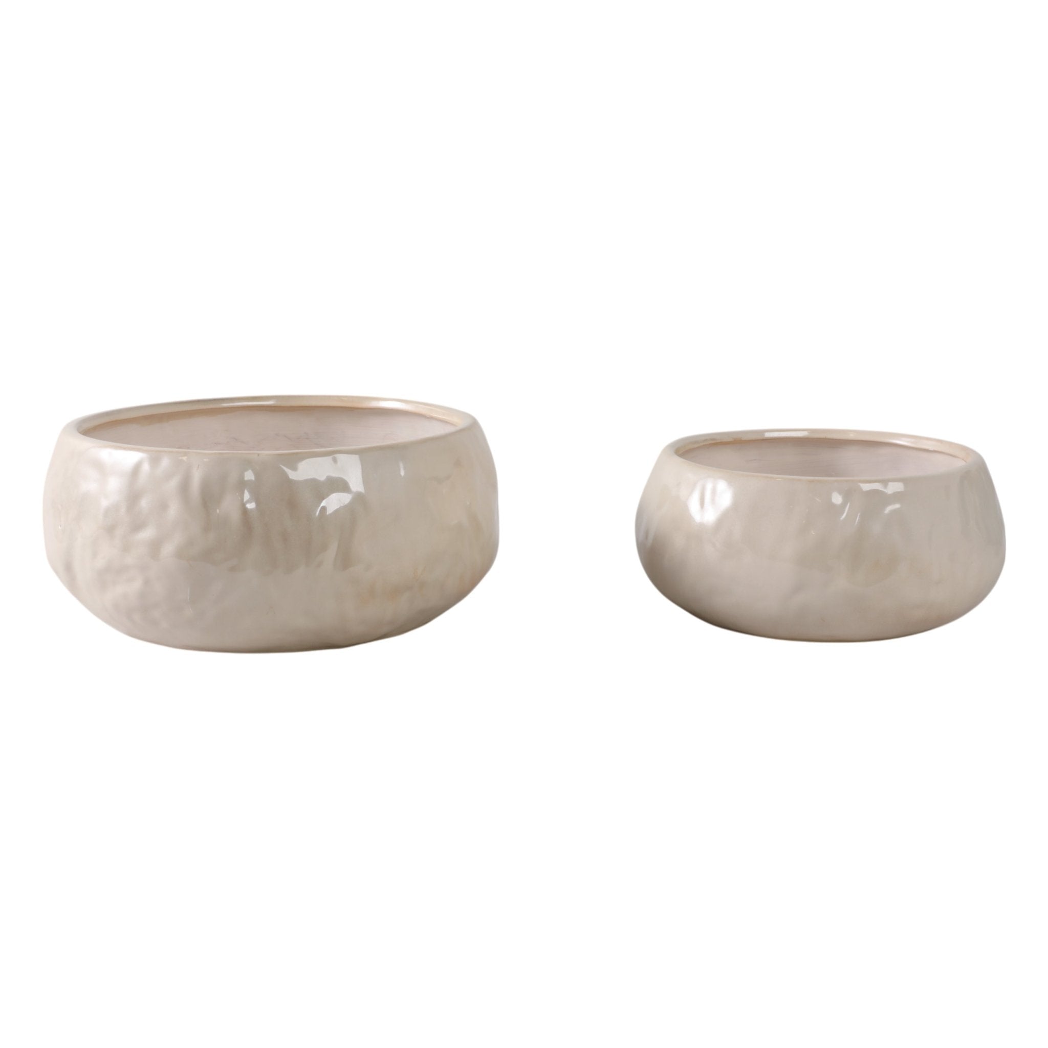 S/2 10/12" IRIDESCENT BOWL PLANTERS, WHITE Planter| Sagebrook Home