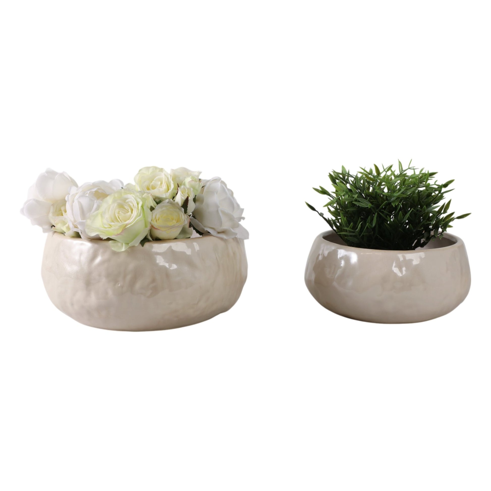 S/2 10/12" IRIDESCENT BOWL PLANTERS, WHITE Planter| Sagebrook Home