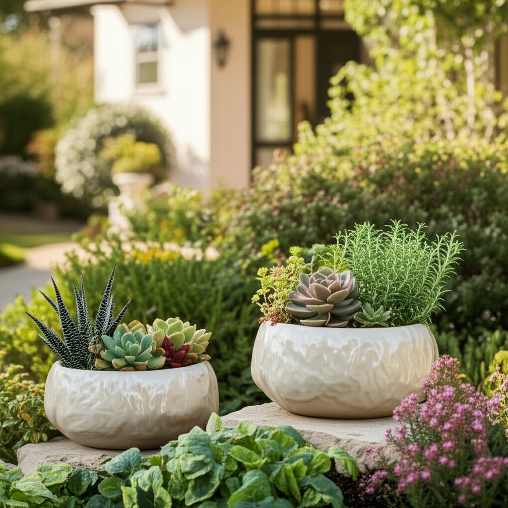 S/2 10/12" IRIDESCENT BOWL PLANTERS, WHITE Planter| Sagebrook Home