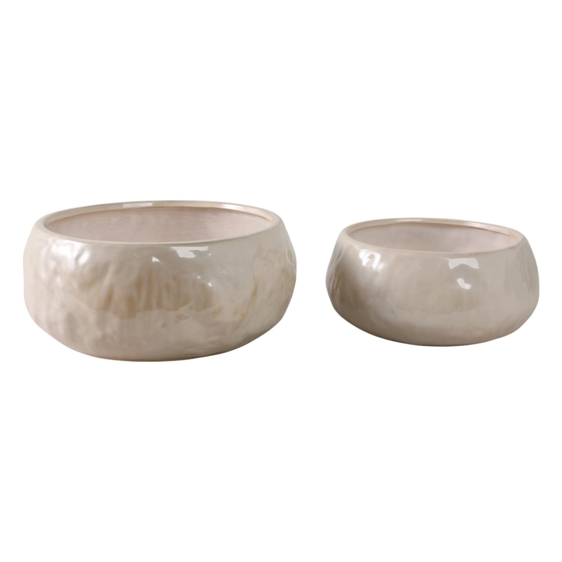 S/2 10/12" IRIDESCENT BOWL PLANTERS, WHITE Planter| Sagebrook Home