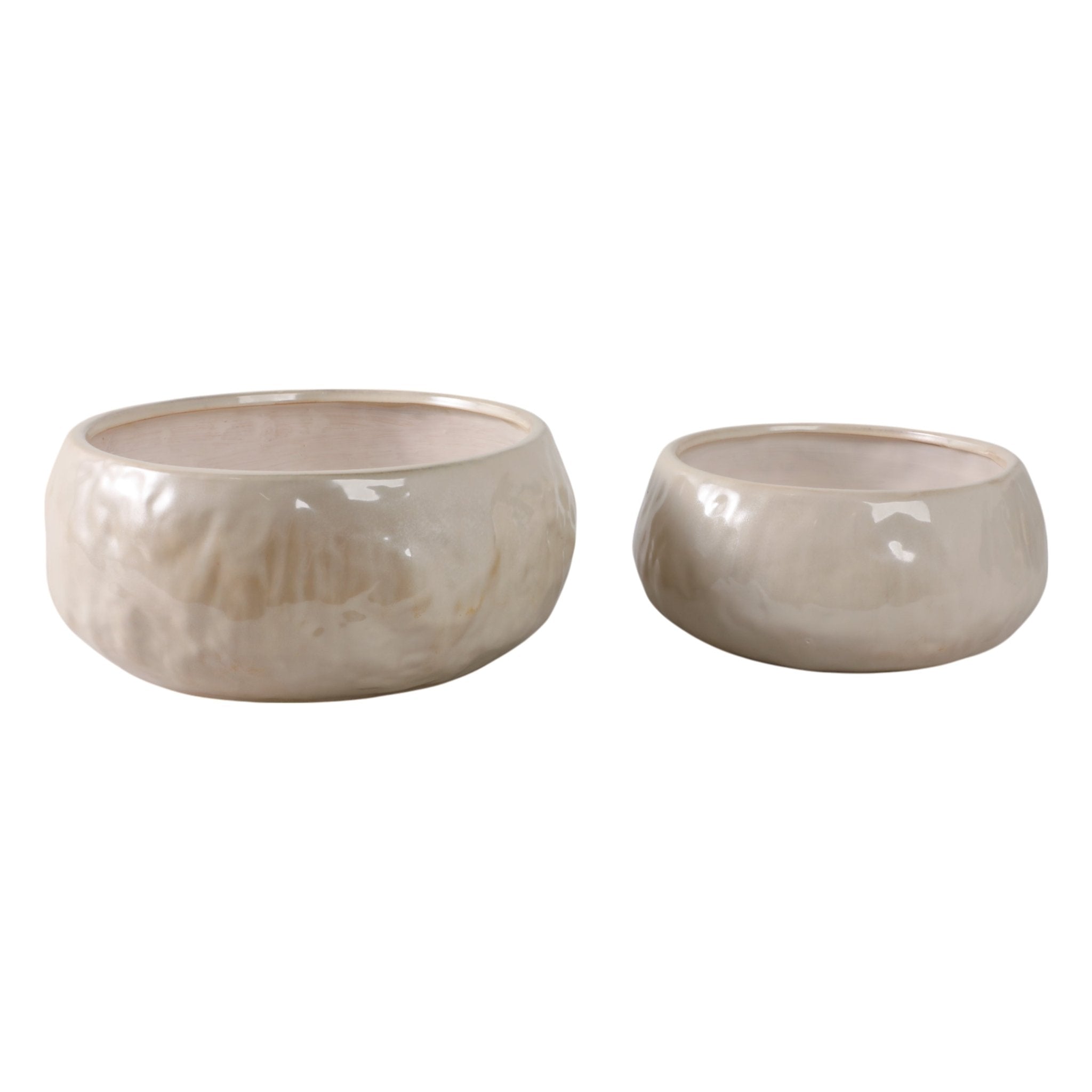 S/2 10/12" IRIDESCENT BOWL PLANTERS, WHITE Planter| Sagebrook Home