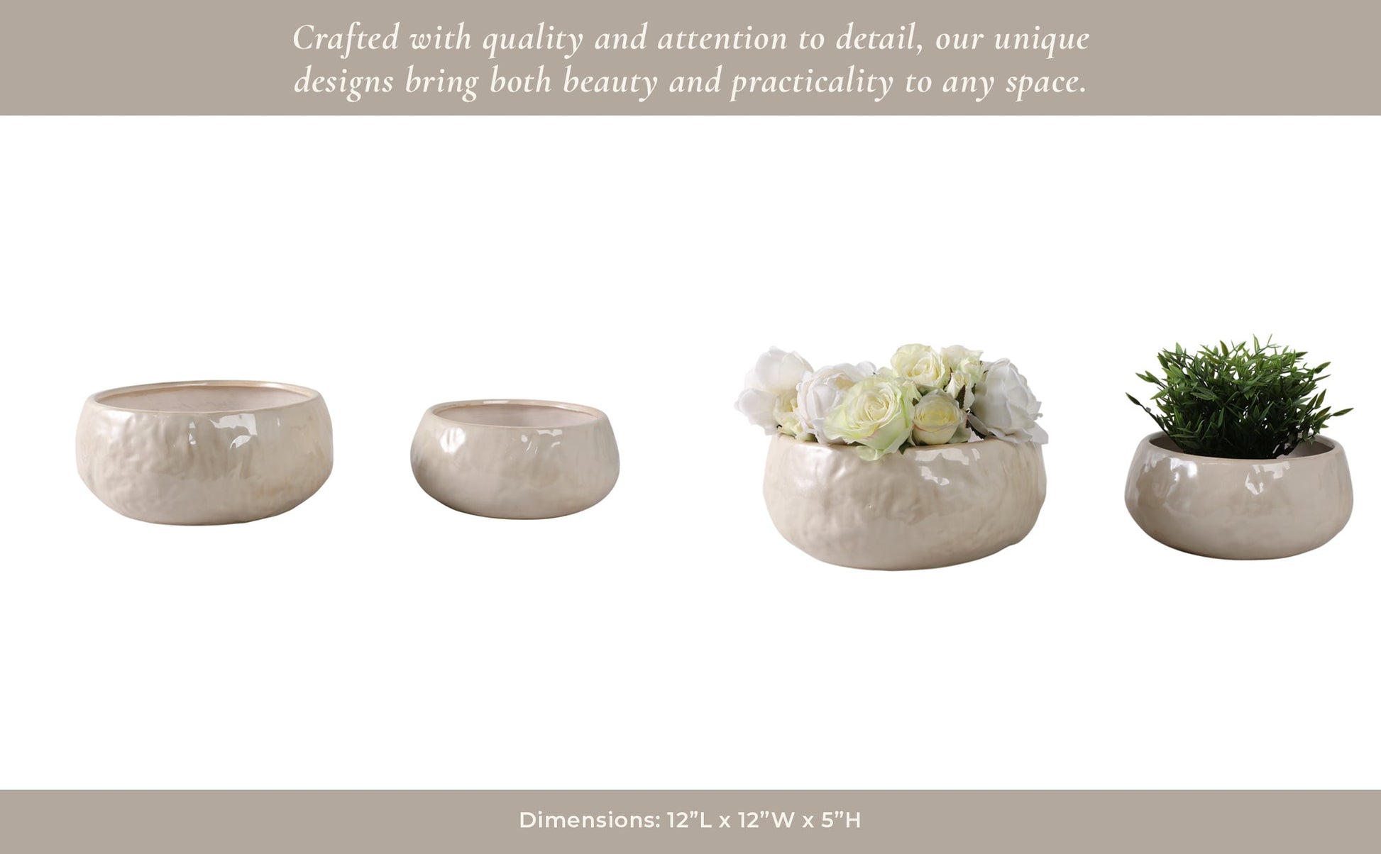 S/2 10/12" IRIDESCENT BOWL PLANTERS, WHITE Planter| Sagebrook Home