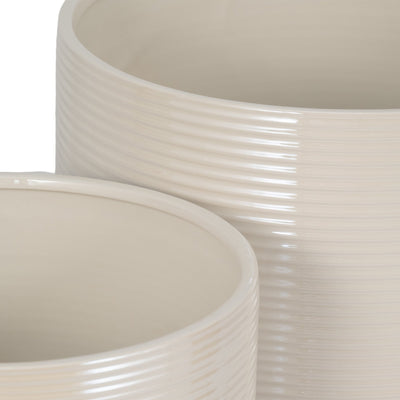 S/2 10/12" Iridescent Ribbed Planters, Ivory - Al Rugaib Furniture