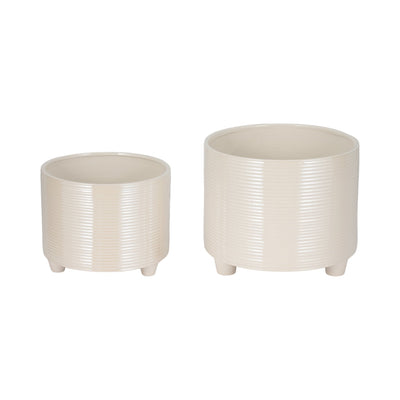 S/2 10/12" Iridescent Ribbed Planters, Ivory - Al Rugaib Furniture