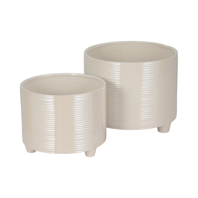 S/2 10/12" Iridescent Ribbed Planters, Ivory - Al Rugaib Furniture