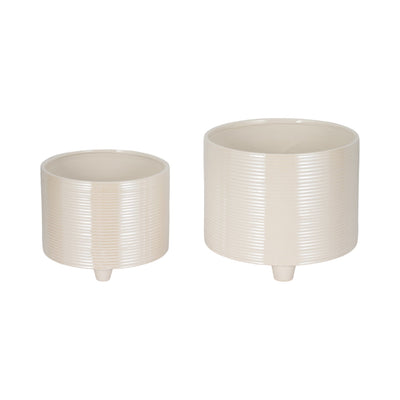 S/2 10/12" Iridescent Ribbed Planters, Ivory - Al Rugaib Furniture