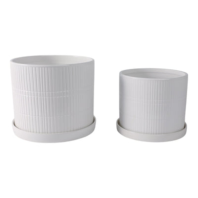S/2 10/12" Line Textured Planter, White - Al Rugaib Furniture