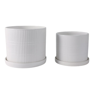 S/2 10/12" Line Textured Planter, White - Al Rugaib Furniture