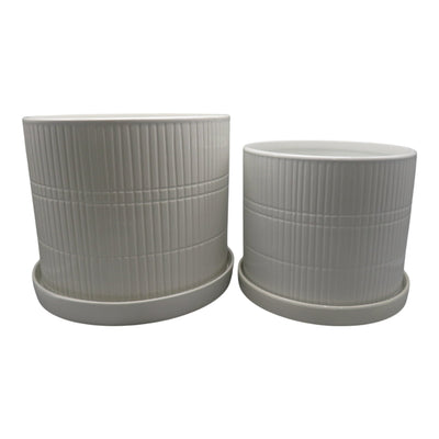 S/2 10/12" Line Textured Planter, White - Al Rugaib Furniture