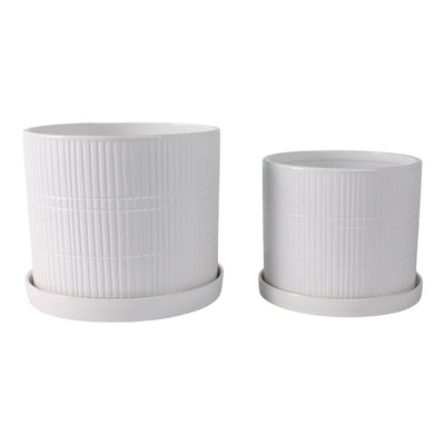S/2 10/12" Line Textured Planter, White - Al Rugaib Furniture