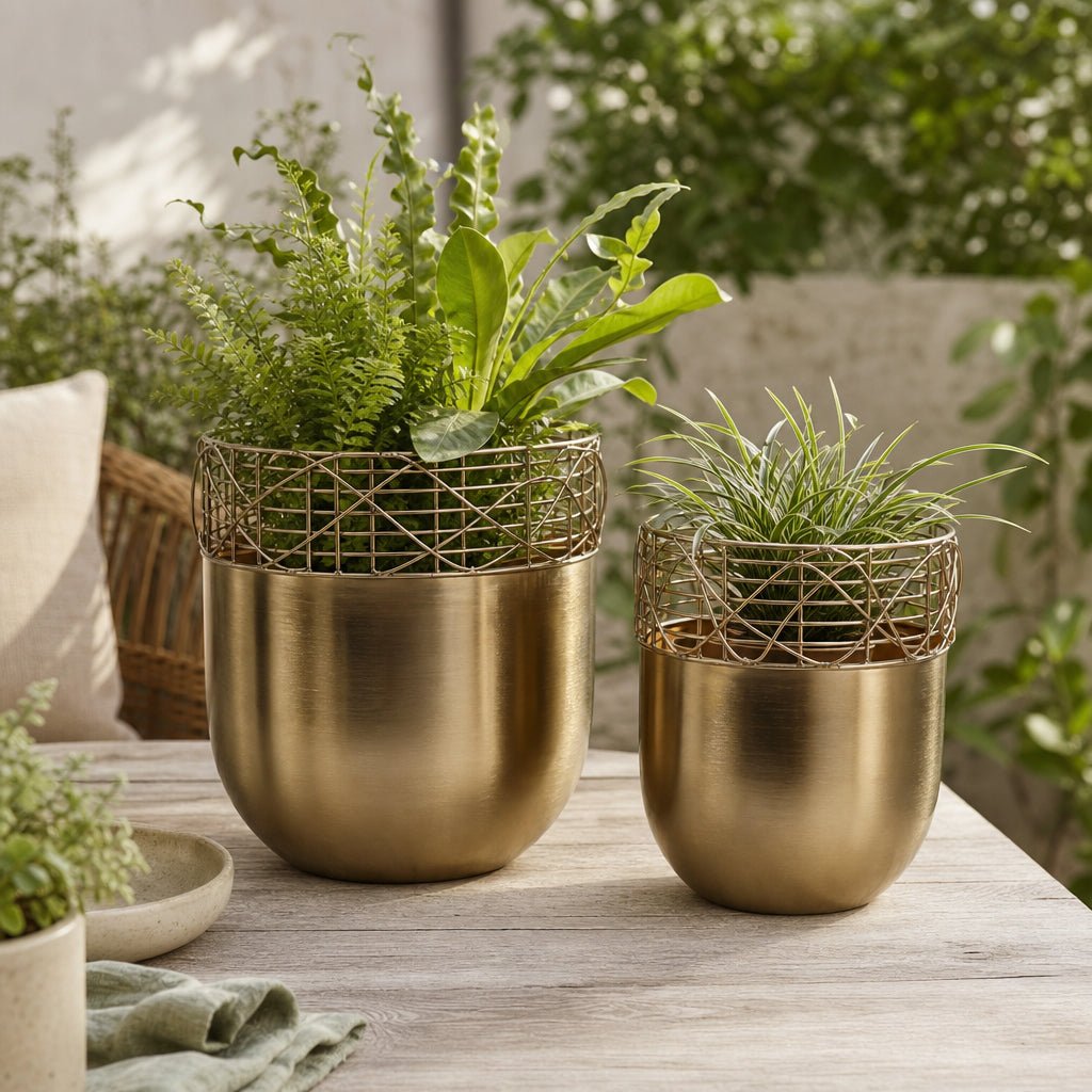 S/2 10/12" Metal Wire Planters, Gold Planter| Sagebrook Home