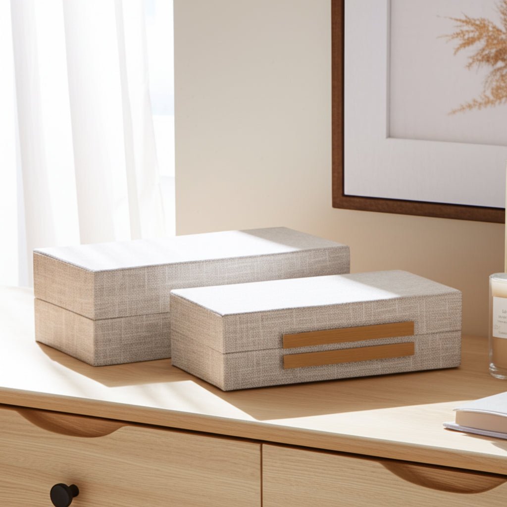 S/2 10/12" RECTANGULAR BOXES DOUBLE HARDWARE, WHT Table Decors| Sagebrook Home