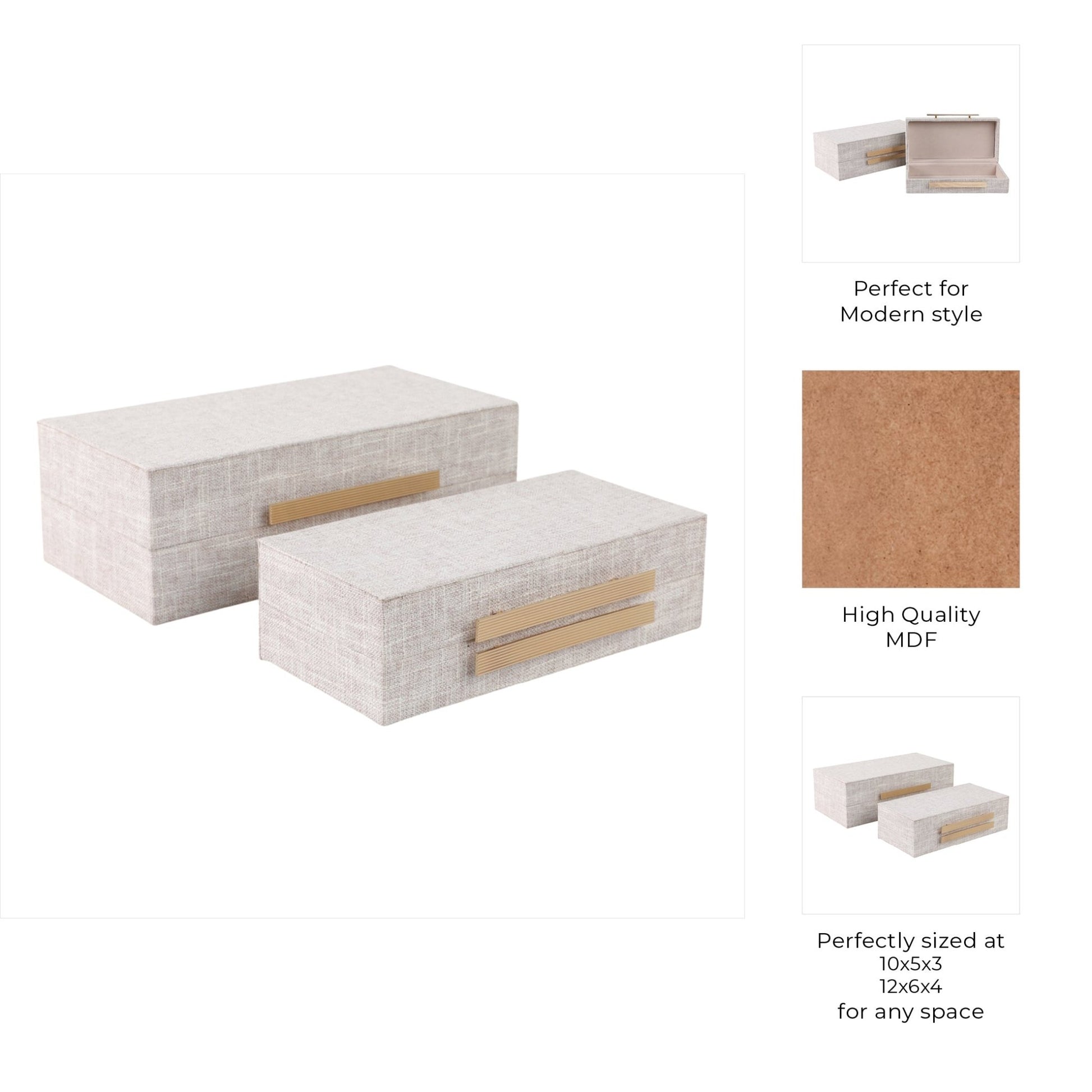 S/2 10/12" RECTANGULAR BOXES DOUBLE HARDWARE, WHT Table Decors| Sagebrook Home