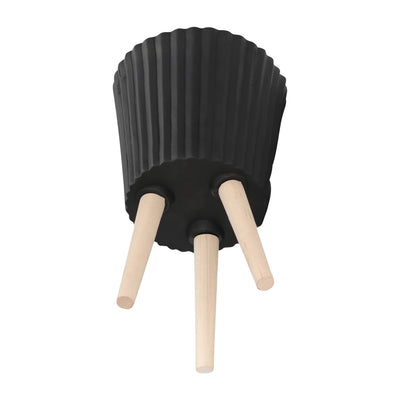 S/2 10/12" RIDGED PLANTER W/ WOOD LEGS, BLACK (KD) - Al Rugaib Furniture